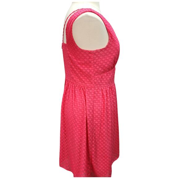 Nine West Dress Women’s 12 Fit & Flare Hot Pink Lined Textured Casual Church Wor - Picture 8 of 14